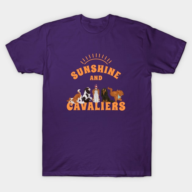 Sunshine and Cavaliers (Cavalier King Charles Spaniels) Orange T-Shirt by Cavalier Gifts